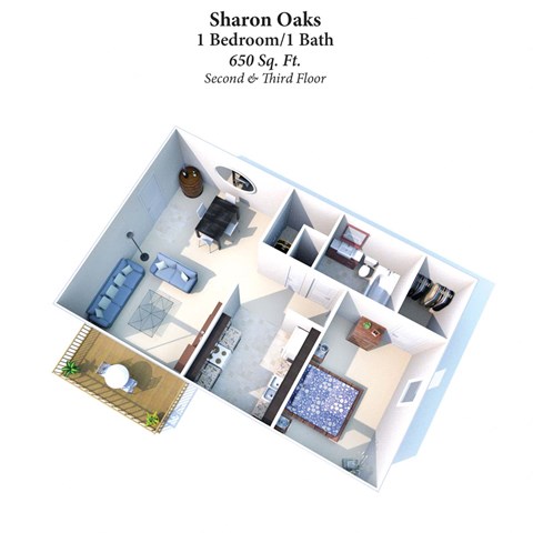 Floor plan for 1 bed, 1 bath, 650 sqft